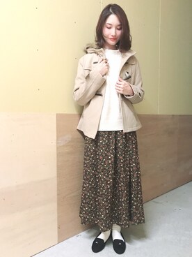 「花柄」｜「アイテム（ダッフルコート）」を使った、mizukiさん（レディース・160cm）の秋コーディネート
