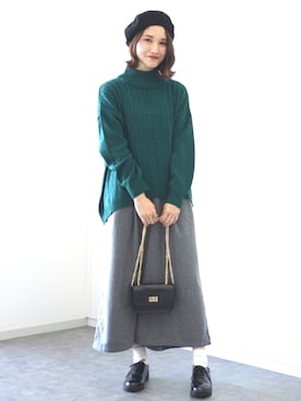 「ケーブルニット」｜「アイテム（チュニック）」を使った、mizukiさん（レディース・160cm）の秋コーディネート