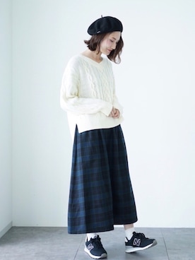 「earth music&ecology（アースミュージックアンドエコロジー）の・チェックギャザースカート ●（スカート）」を使った、mizukiさん（レディース・160cm）の秋コーディネート