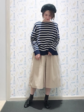 「キュロット」｜「アイテム（ハンチング/ベレー帽）」を使った、mizukiさん（レディース・160cm）の秋コーディネート