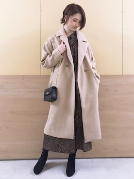 「アイテム（チェスターコート、ピンク系）」を使った、mizukiさん（レディース・160cm）の冬コーディネート