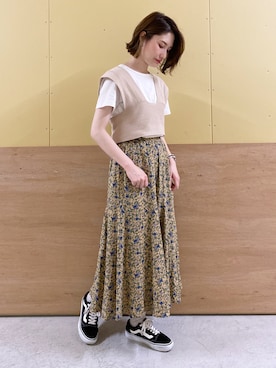 「earth music&ecology（アースミュージックアンドエコロジー）のアイテム（ベスト）」を使った、mizukiさん（レディース・160cm）の夏コーディネート