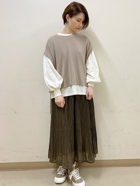 「earth music&ecology（アースミュージックアンドエコロジー）のシアー消しプリーツスカート ＊（スカート）」を使った、mizukiさん（レディース・160cm）の秋コーディネート