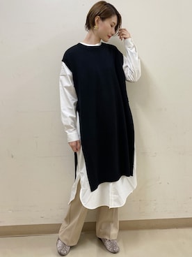 「earth music&ecology（アースミュージックアンドエコロジー）のセンタープレスフレアパンツ ＊（その他パンツ）」を使った、mizukiさん（レディース・160cm）の秋コーディネート