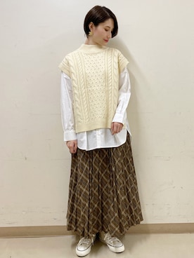 「earth music&ecology（アースミュージックアンドエコロジー）のアコーディオンプリーツスカート ＊（スカート）」を使った、mizukiさん（レディース・160cm）の秋コーディネート