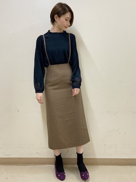 「earth music&ecology（アースミュージックアンドエコロジー）の2WAYナロースカート ＊（スカート）」を使った、mizukiさん（レディース・160cm）の秋コーディネート