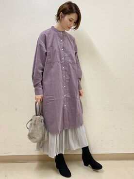 「earth music&ecology（アースミュージックアンドエコロジー）のコーデュロイワンピース ＊（ワンピース）」を使った、mizukiさん（レディース・160cm）の秋コーディネート