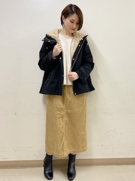 「earth music&ecology（アースミュージックアンドエコロジー）のORiental TRaffic スクエアトウブーツ ＊（ブーツ）」を使った、mizukiさん（レディース・160cm）の秋コーディネート
