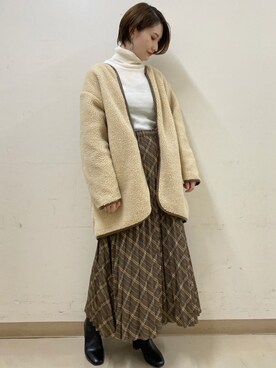 「earth music&ecology（アースミュージックアンドエコロジー）のORiental TRaffic スクエアトウブーツ ＊（ブーツ）」を使った、mizukiさん（レディース・160cm）の秋コーディネート