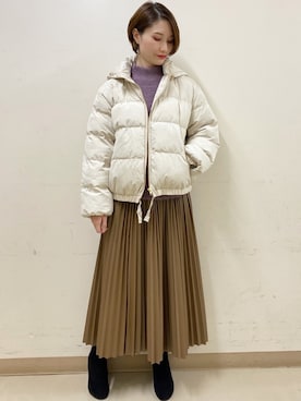 「earth music&ecology（アースミュージックアンドエコロジー）のフェイクレザープリーツスカート ＊（スカート）」を使った、mizukiさん（レディース・160cm）の秋コーディネート