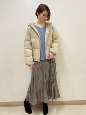 「ワッシャースカート」｜「アイテム（その他アウター）」を使った、mizukiさん（レディース・160cm）の秋コーディネート