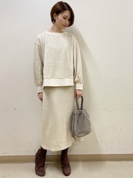 「earth music&ecology（アースミュージックアンドエコロジー）のORiental TRaffic ストレッチブーツ ＊（ブーツ）」を使った、mizukiさん（レディース・160cm）の秋コーディネート