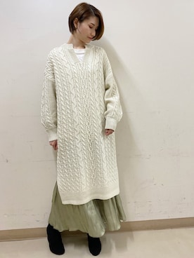 「earth music&ecology（アースミュージックアンドエコロジー）のケーブルヘンリーネックニットワンピース　＊（ワンピース）」を使った、mizukiさん（レディース・160cm）の秋コーディネート