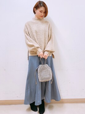 「ボリュームニット」｜mizukiさん（レディース・160cm）の冬コーディネート
