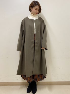 「earth music&ecology（アースミュージックアンドエコロジー）のアイテム（ノーカラーコート）」を使った、mizukiさん（レディース・160cm）の冬コーディネート