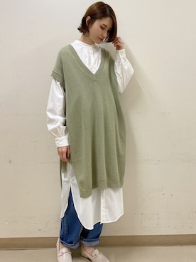 「ロングベスト」｜mizukiさん（レディース・160cm）の春コーディネート