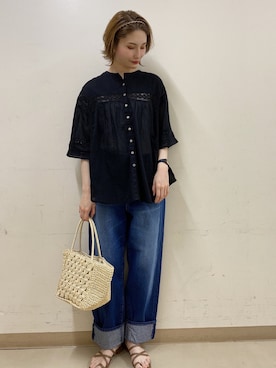 「ペーパーバッグ」｜「アイテム（財布/小物）」を使った、mizukiさん（レディース・160cm）の春コーディネート