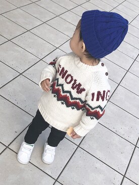 「男の子ベビー」｜「アイテム（ニットキャップ/ビーニー）」を使った、璃子さん（レディース・156cm）の冬コーディネート