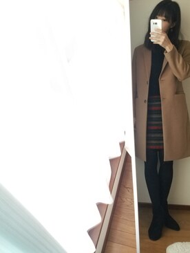 「UNIQLO（ユニクロ）のエクストラファインメリノリブタートルネックセーター（長袖）（ニット/セーター）」を使った、たれまゆさん（レディース・167cm）の冬コーディネート