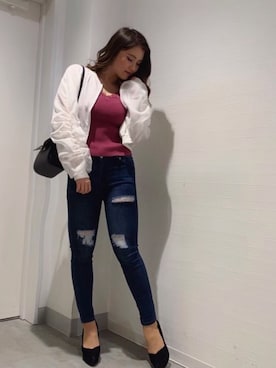 「LIPSERVICE（リップサービス）のアイテム（ブルゾン）」を使った、辻 みつきさん（レディース・160cm）の春コーディネート
