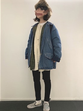 「UNIQLO（ユニクロ）のWOMEN ウルトラストレッチジーンズ（デニムパンツ）」を使った、おみつさん（レディース・159cm）の冬コーディネート