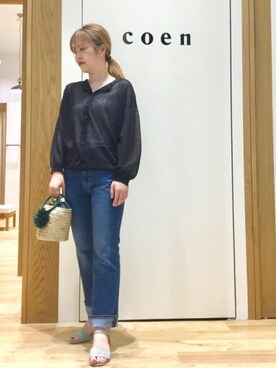 「coen（コーエン）のシーグラスミニかごバッグ（バスケット）（かごバッグ）」を使った、愛花さん（レディース・157cm）の春コーディネート