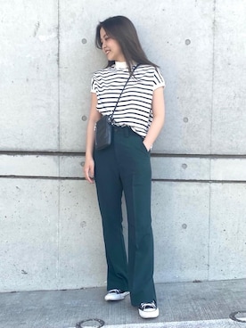 「USAコットン」｜「アイテム（スラックス）」を使った、愛花さん（レディース・158cm）の春コーディネート