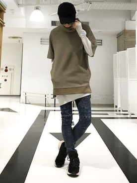 「NO ID.（ノーアイディ）のアイテム」を使った、NOオフィシャルスタイリングさん（メンズ・180cm）の春コーディネート