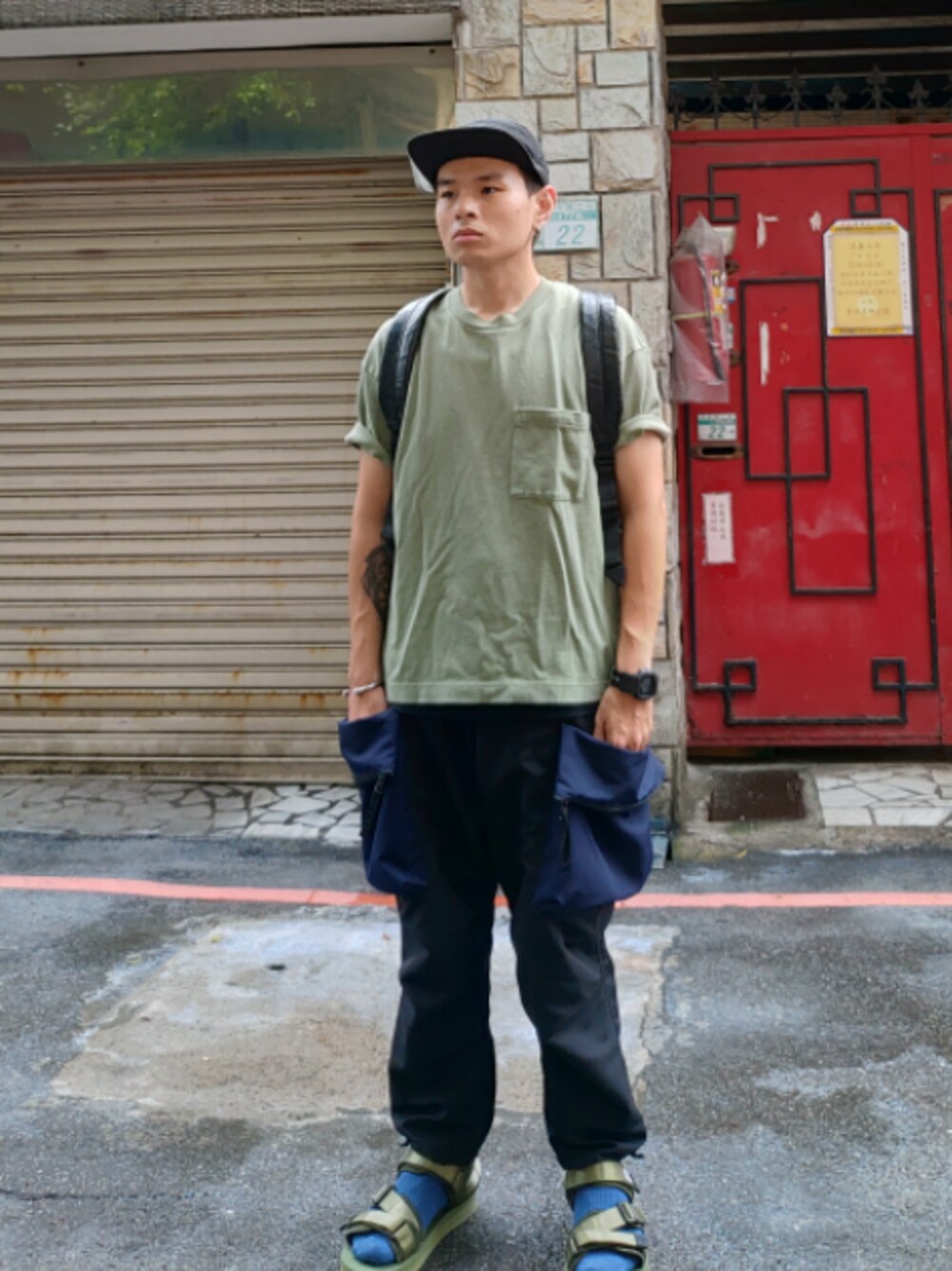 「ootd、夏、oversize、goopi、lativ、UNIQLO」｜「goopiのアイテム（その他パンツ、ブルー系）」を使った、安さん（メンズ・158cm）の夏コーディネートの1枚目の写真