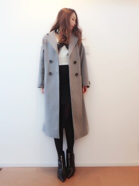 「EGOIST（エゴイスト）のアイテム（チェスターコート）」を使った、TOMOMI SHIMIZUさん（レディース・164cm）の冬コーディネート
