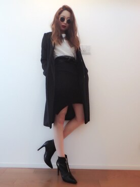「EGOIST（エゴイスト）のアイテム（チェスターコート）」を使った、TOMOMI SHIMIZUさん（レディース・164cm）の冬コーディネート