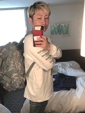「アイテム（スマホケース/カバー、レッド系）」を使った、salad_AKさん（メンズ・175cm）の夏コーディネート