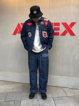 「アイテム（デニムジャケット）」を使った、Ruminaさん（メンズ・183cm）の春コーディネート