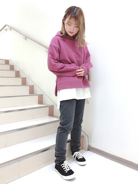 「DRESKIP（ドレスキップ）のアイテム（パーカー）」を使った、いとちゃんさん（レディース・154cm）の秋コーディネート