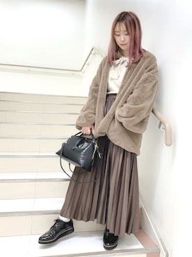 「ボウタイ」｜「アイテム（ブルゾン）」を使った、いとちゃんさん（レディース・154cm）の冬コーディネート