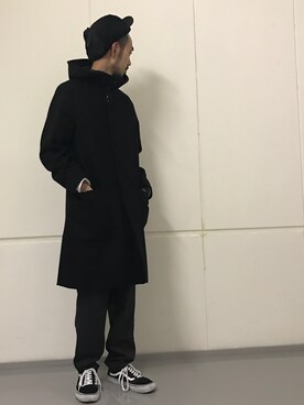 「フードコート」｜「アイテム（キャップ）」を使った、モリタさん（メンズ・171cm）の冬コーディネート