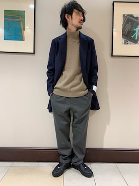 「ADAM ET ROPE'（アダムエロペ）のアイテム（チェスターコート）」を使った、モリタさん（メンズ・171cm）の秋コーディネート