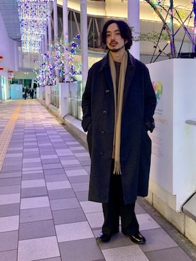 「秋冬」｜「アイテム（ステンカラーコート）」を使った、モリタさん（メンズ・171cm）の冬コーディネート