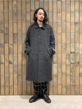 「ADAM ET ROPE'（アダムエロペ）のアイテム（ステンカラーコート）」を使った、モリタさん（メンズ・171cm）の冬コーディネート