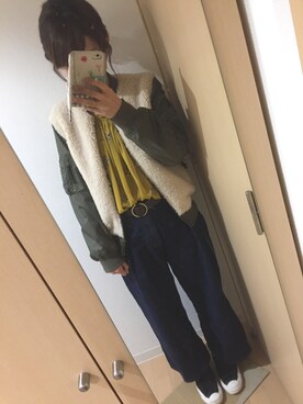 「SLOBE IENA（スローブイエナ）のアイテム（MA-1）」を使った、Chiiiさん（レディース・155cm）の冬コーディネート