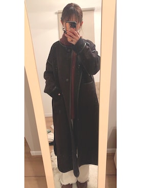 「ホワイトデニム」｜「アイテム（ノーカラージャケット）」を使った、Chiiiさん（レディース・155cm）の冬コーディネート