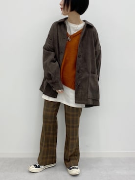 「apres jour mignon（アプレジュールミニョン）のスリット入りBIGロンT【ZOZOTOWN限定アイテム】（Tシャツ/カットソー）」を使った、apresjour mignonさん（レディース・154cm）の秋コーディネート