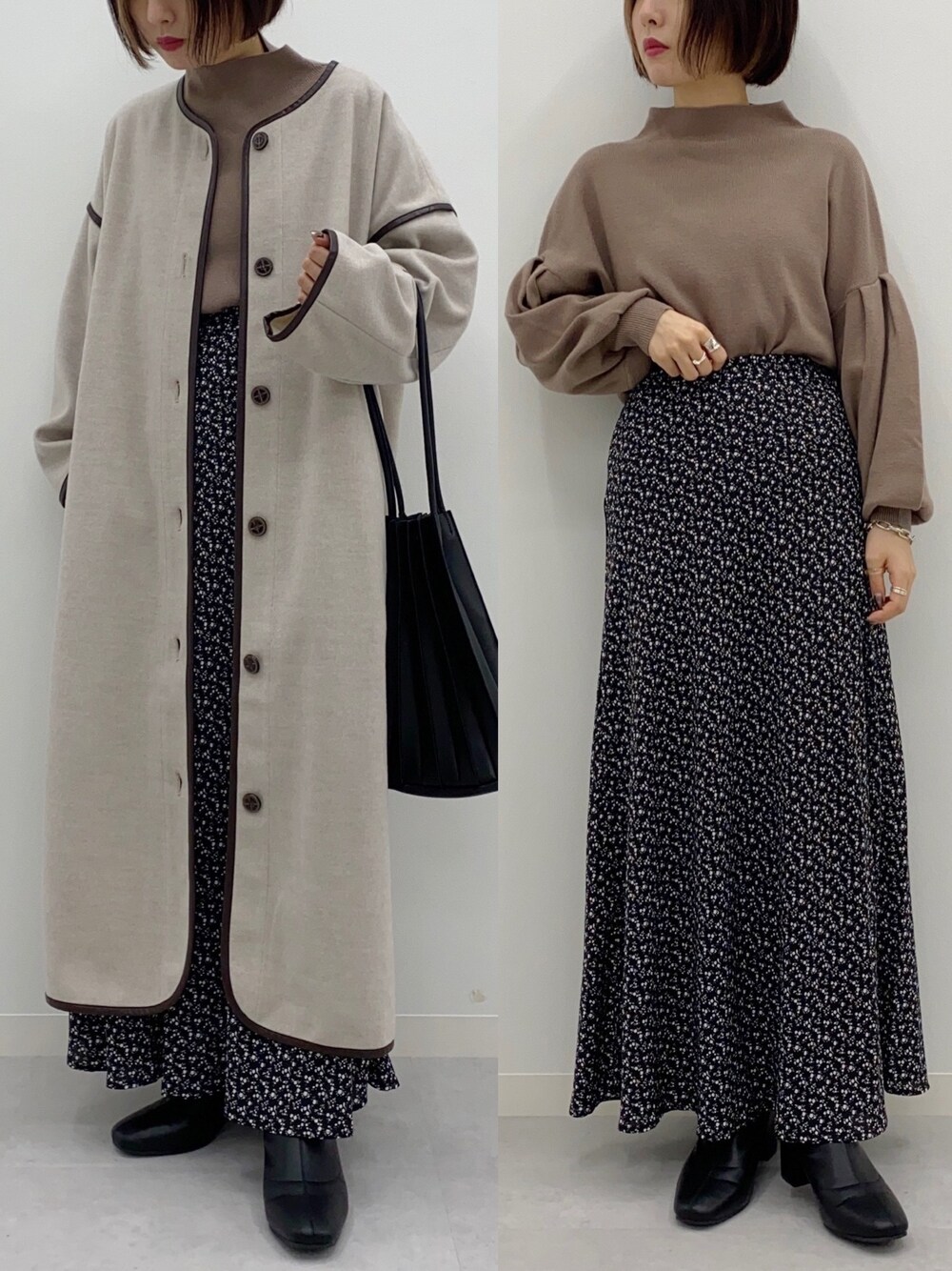 「シンプルコーデ、大人カジュアル、低身長コーデ、オトナ女子、アプレジュールミニョン、apresjourmignon、プチプラコーデ、ブーツ、秋服準備はじめました、アウター」｜「apres jour mignonのパイピングロングコート【ZOZOTOWN限定アイテム】★20AW（ノーカラージャケット、ベージュ系）」を使った、apresjour mignonさん（レディース・154cm）の秋コーディネートの1枚目の写真