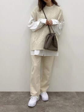 「apres jour mignon（アプレジュールミニョン）のケーブルニットベスト【ZOZOTOWN限定アイテム】（ベスト）」を使った、apresjour mignonさん（レディース・163cm）の冬コーディネート