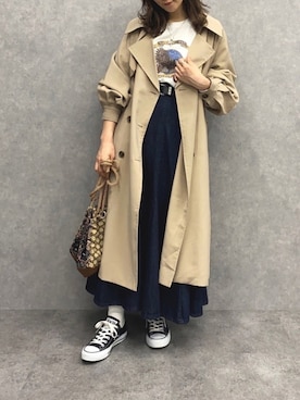 「apres jour mignon（アプレジュールミニョン）のアイテム（トレンチコート）」を使った、apresjour mignonさん（レディース・163cm）の春コーディネート