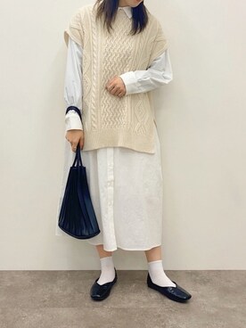「apres jour mignon（アプレジュールミニョン）のケーブルニットベスト【ZOZOTOWN限定アイテム】（ベスト）」を使った、apresjour mignonさん（レディース・163cm）の冬コーディネート