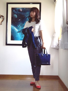 「UNIQLO（ユニクロ）のアイテム（Tシャツ/カットソー、ホワイト系）」を使った、えみりさん（レディース・154cm）の夏コーディネート
