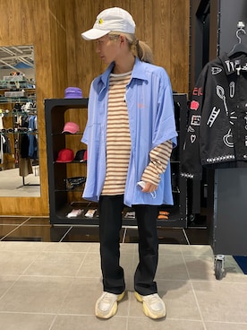 「KaneZ（ケインズ）のKaneZ/ケインズ/U.M.M.I.P.E CAP（キャップ）」を使った、佐藤友則さん（メンズ・165cm）の春コーディネート