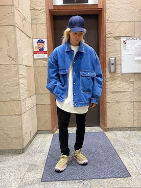 「DANKE SCHON（ダンケシェーン）のアイテム（スウェットパンツ）」を使った、佐藤友則さん（メンズ・165cm）の春コーディネート