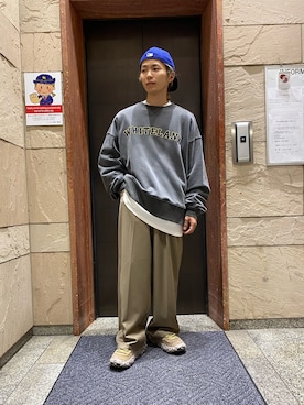 「WHITELAND（ホワイトランド）のアイテム（スウェット）」を使った、佐藤友則さん（メンズ・165cm）の春コーディネート